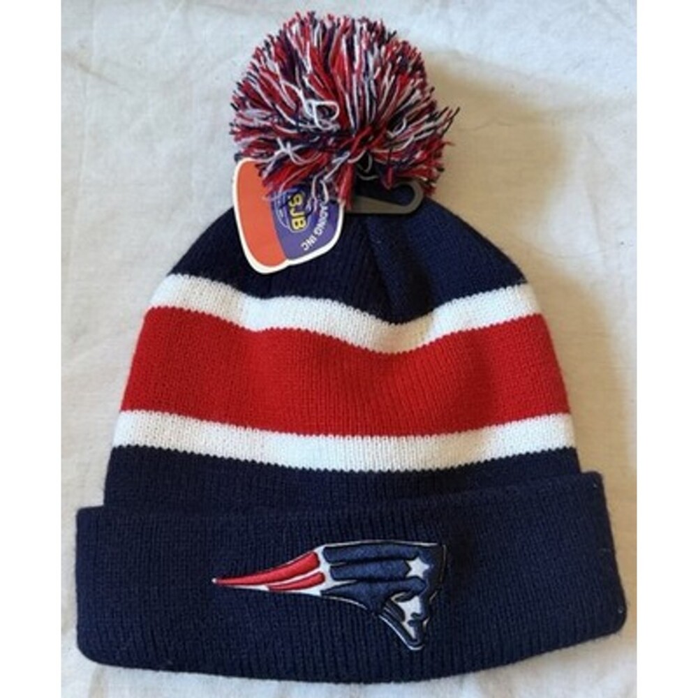NFL NEW ENGLAND PATRIOTS POM BEANIE ONE SIZE FITS MOST COLOR BLOCK